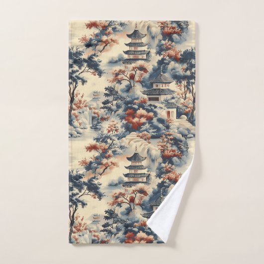 Serene pagodes in een bergachtig landschap bad handdoek (Handdoek)
