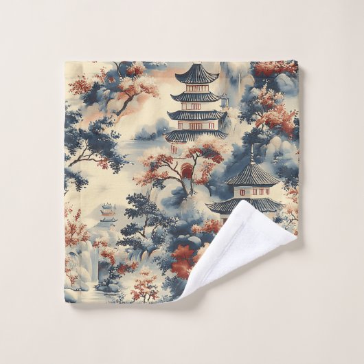 Serene pagodes in een bergachtig landschap bad handdoek (Wasdoekje)