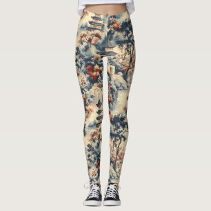 Serene pagodes in een bergachtig landschap leggings