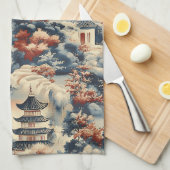 Serene pagodes in een bergachtig landschap theedoek (Quarter Fold)