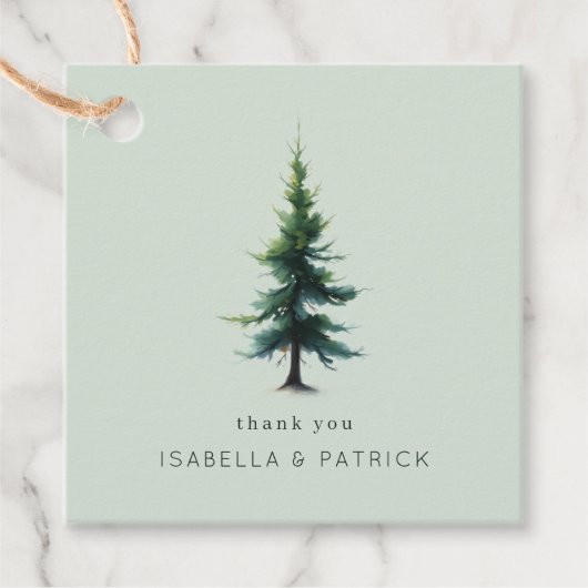 Serene Pale Green Watercolor Tree Bedankjes Labels (Voorkant)