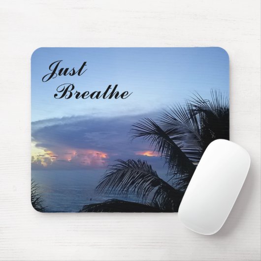 Serene Palm Tree Ocean Sunrise Just Breathe Muismat (Met muis)