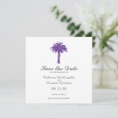Serene Palm Tree Paarse Waterverf | Datum opslaan Save The Date (Staand voorkant)