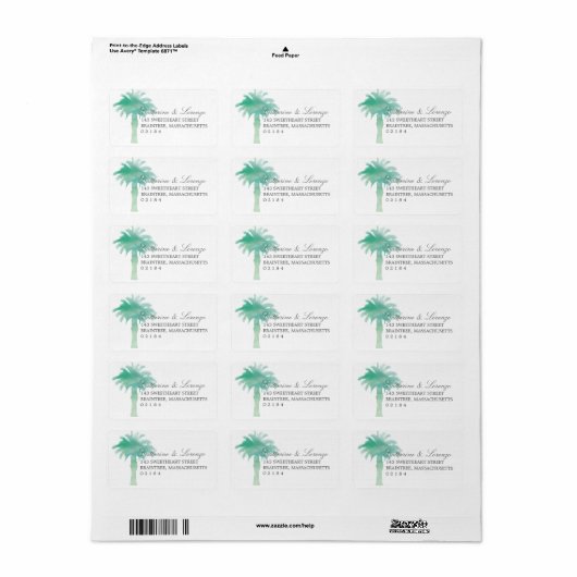 Serene Palm Tree Waterverf | Adres Etiket (Full Sheet)