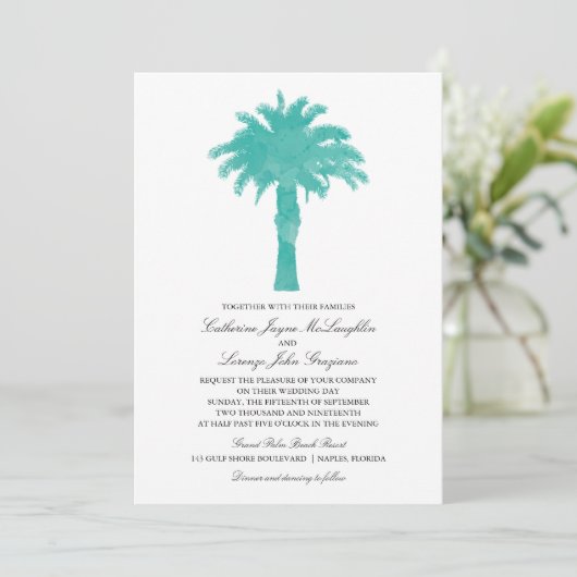 Serene Palm Tree Waterverf | Bruiloft Kaart (Staand voorkant)