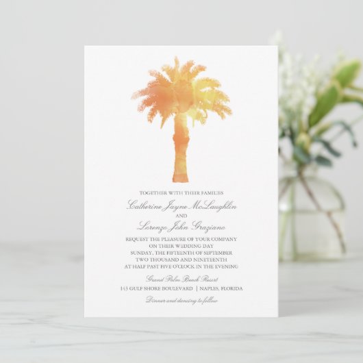 Serene Palm Tree Waterverf | Bruiloft Kaart (Staand voorkant)