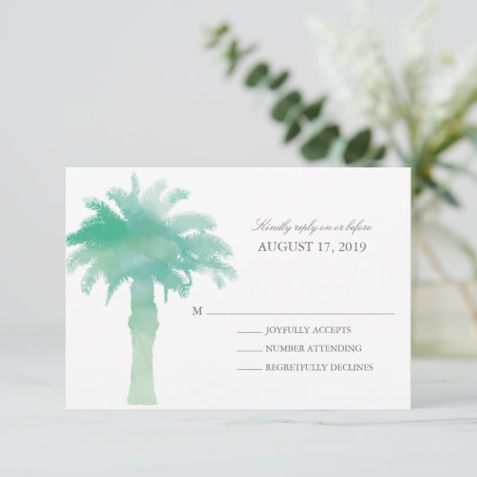 Serene Palm Tree Waterverf | Bruiloft RSVP (Staand voorkant)