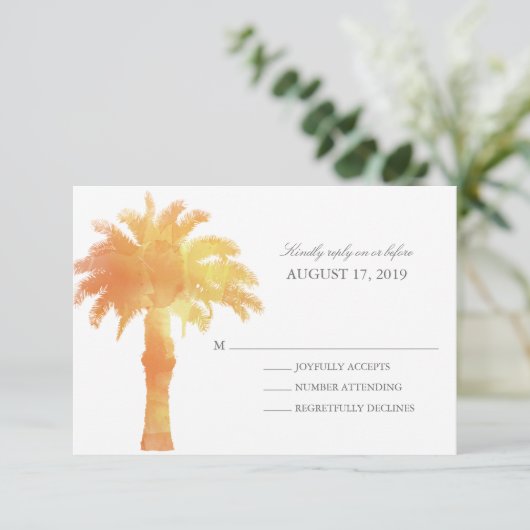 Serene Palm Tree Waterverf | Bruiloft RSVP (Staand voorkant)