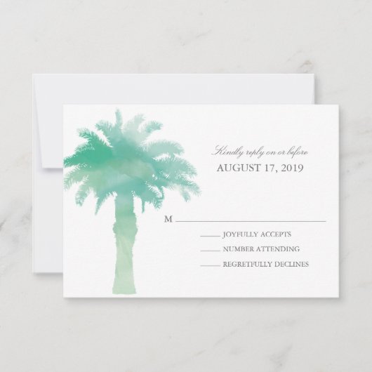 Serene Palm Tree Waterverf | Bruiloft RSVP Kaartje (Voorkant)