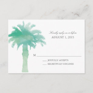 Serene Palm Tree Waterverf Bruiloft RSVP Kaartje