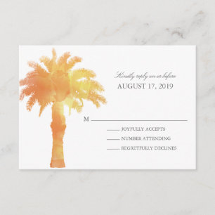 Serene Palm Tree Waterverf Bruiloft RSVP Kaartje