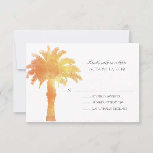 Serene Palm Tree Waterverf | Bruiloft RSVP Kaartje (Voorkant)