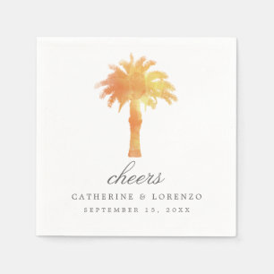 Serene Palm Tree Waterverf   Bruiloft Servet