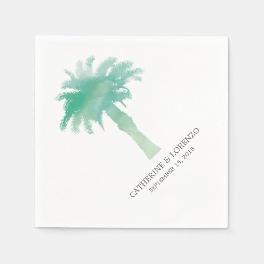 Serene Palm Tree Waterverf | Bruiloft Servet (Voorkant)