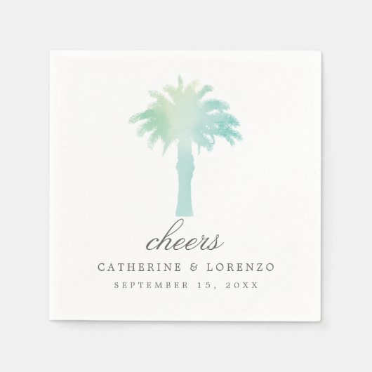 Serene Palm Tree Waterverf | Bruiloft Servetten (Voorkant)