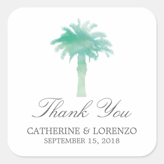 Serene Palm Tree Waterverf | Dank u Vierkante Sticker (Voorkant)