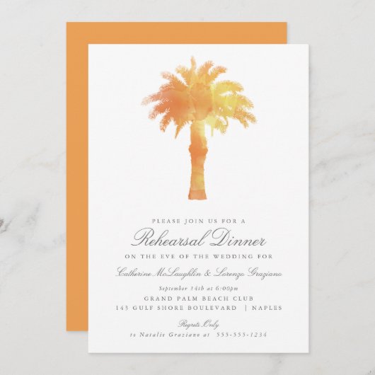 Serene Palm Tree Waterverf | Huwelijksrepetitie Kaart (Voorkant / Achterkant)