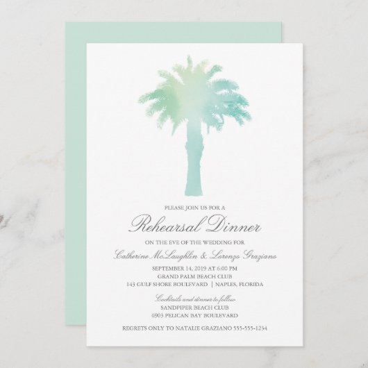 Serene Palm Tree Waterverf | Huwelijksrepetitie Kaart (Voorkant / Achterkant)