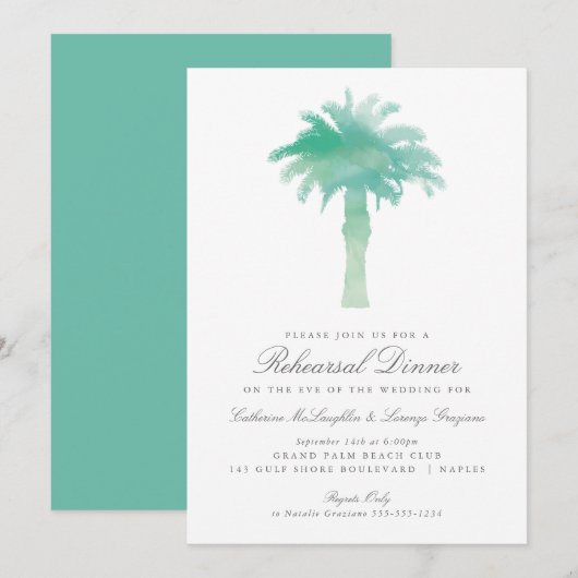Serene Palm Tree Waterverf | Huwelijksrepetitie Kaart (Voorkant / Achterkant)