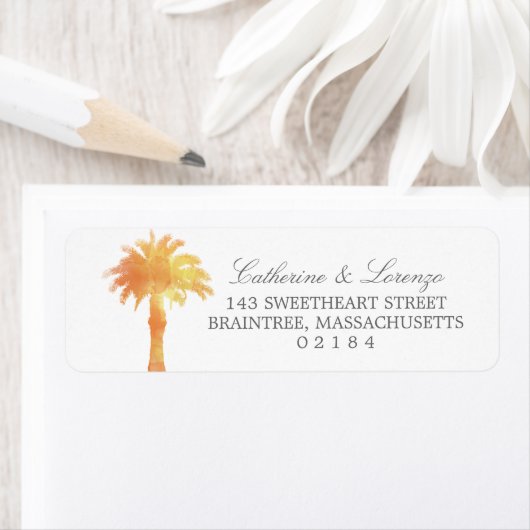 Serene Palm Tree Waterverf | Retouradres Etiket (Insitu)