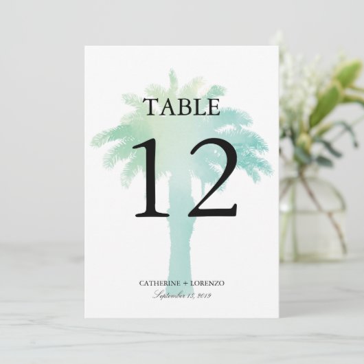 Serene Palm Tree Waterverf | Tabelnummer Kaart (Staand voorkant)
