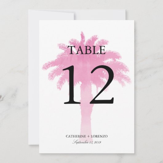 Serene Palm Tree Waterverf | Tabelnummer Kaart (Voorkant)