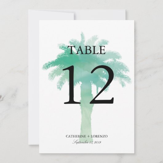 Serene Palm Tree Waterverf | Tabelnummer Kaart (Voorkant)