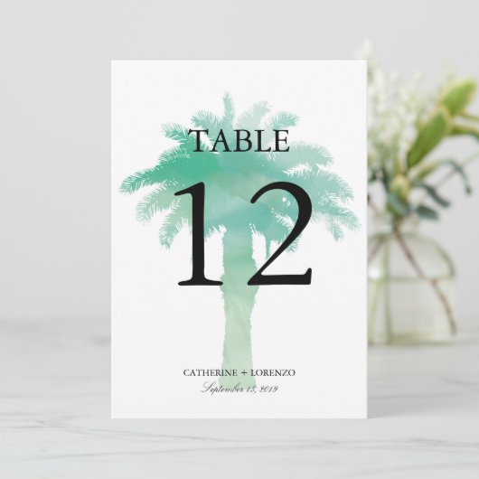 Serene Palm Tree Waterverf | Tabelnummer Kaart (Staand voorkant)