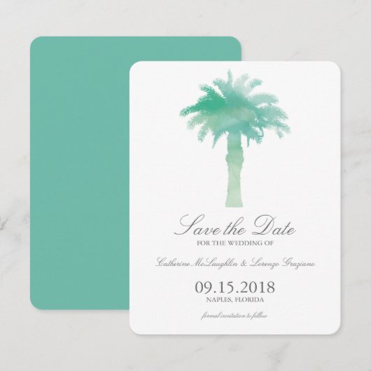 Serene Palmboom Aquarel | Bewaar de datum Save The Date (Voorkant / Achterkant)