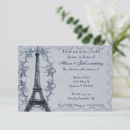 Serene Paris Grunge Bridal Shower Kaart (Staand voorkant)