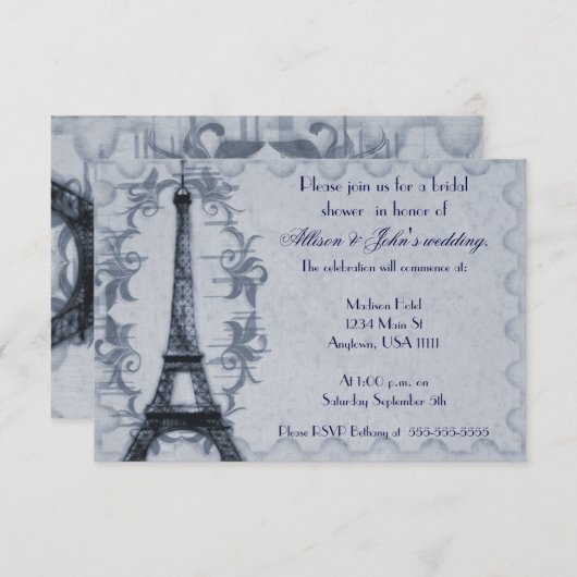 Serene Paris Grunge Bridal Shower Kaart (Voorkant / Achterkant)