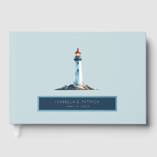 Serene Pastel Blue Lighthouse Illustration Gastenboek (Voorkant)
