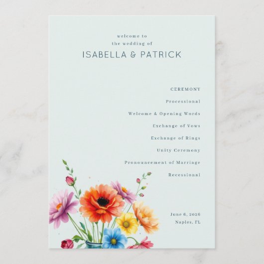 Serene Pastel Floral Wedding Ceremony Programmakaart (Voorkant)