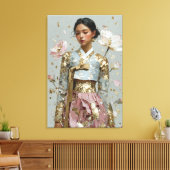 Serene Pastel Hanbok en Goud Folie Canvas Kunst (Insitu (Woonkamer))
