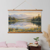 Serene Pastel Landscape Tapestry – Mountains, Lake Hangend Wandkleed (Slaapkamer)