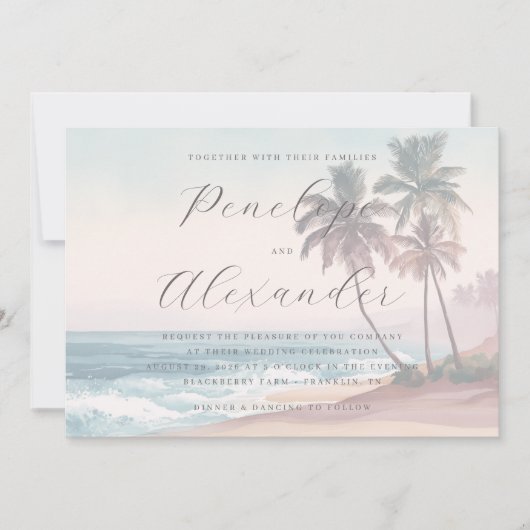 Serene Pastel Waterverf Strandgolven Kaart (Voorkant)