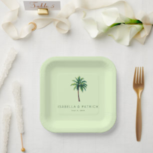 Serene Pastelgroene Palmboom Illustratie Papieren Bordje