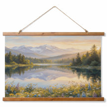 Serene Pastellandschap Tapijt – Bergen, Meer