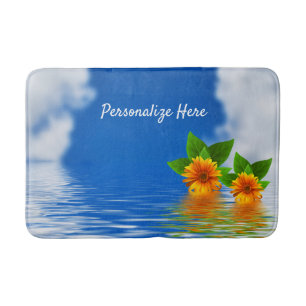 Serene Peaceful Oranje Flower on Ocean Badmat