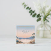 Serene Peach Blue Landscape Gold Frame Artistic Vierkante Visitekaartje (Staand voorkant)