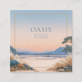 Serene Peach Blue Landscape Gold Frame Artistic Vierkante Visitekaartje