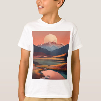 Serene Peaks: een minimalistisch landschap T-shirt