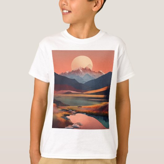 Serene Peaks: een minimalistisch landschap T-shirt (Voorkant)