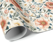 Serene Perzik Aquarel Bloemen Cadeaupapier (Rol Hoek)