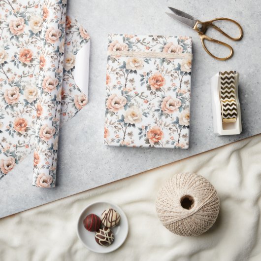 Serene Perzik Waterverf Bloemen Cadeaupapier (Crafts)