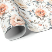 Serene Perzik Waterverf Bloemen Cadeaupapier (Rol Hoek)