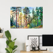Serene Pine Forest Waterverf Art Print (Thuiskantoor)