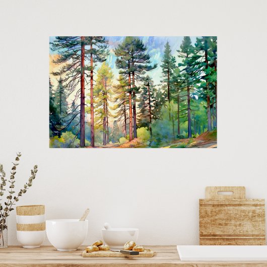 Serene Pine Forest Waterverf Art Print (Keuken)
