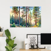 Serene Pine Forest Waterverf Art Print (Thuiskantoor)