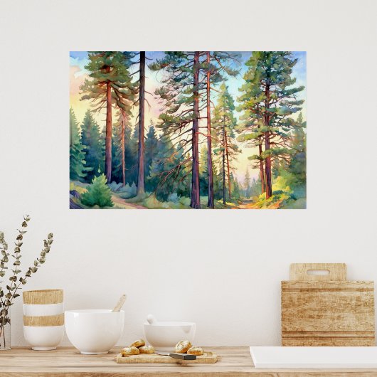 Serene Pine Forest Waterverf Art Print (Keuken)